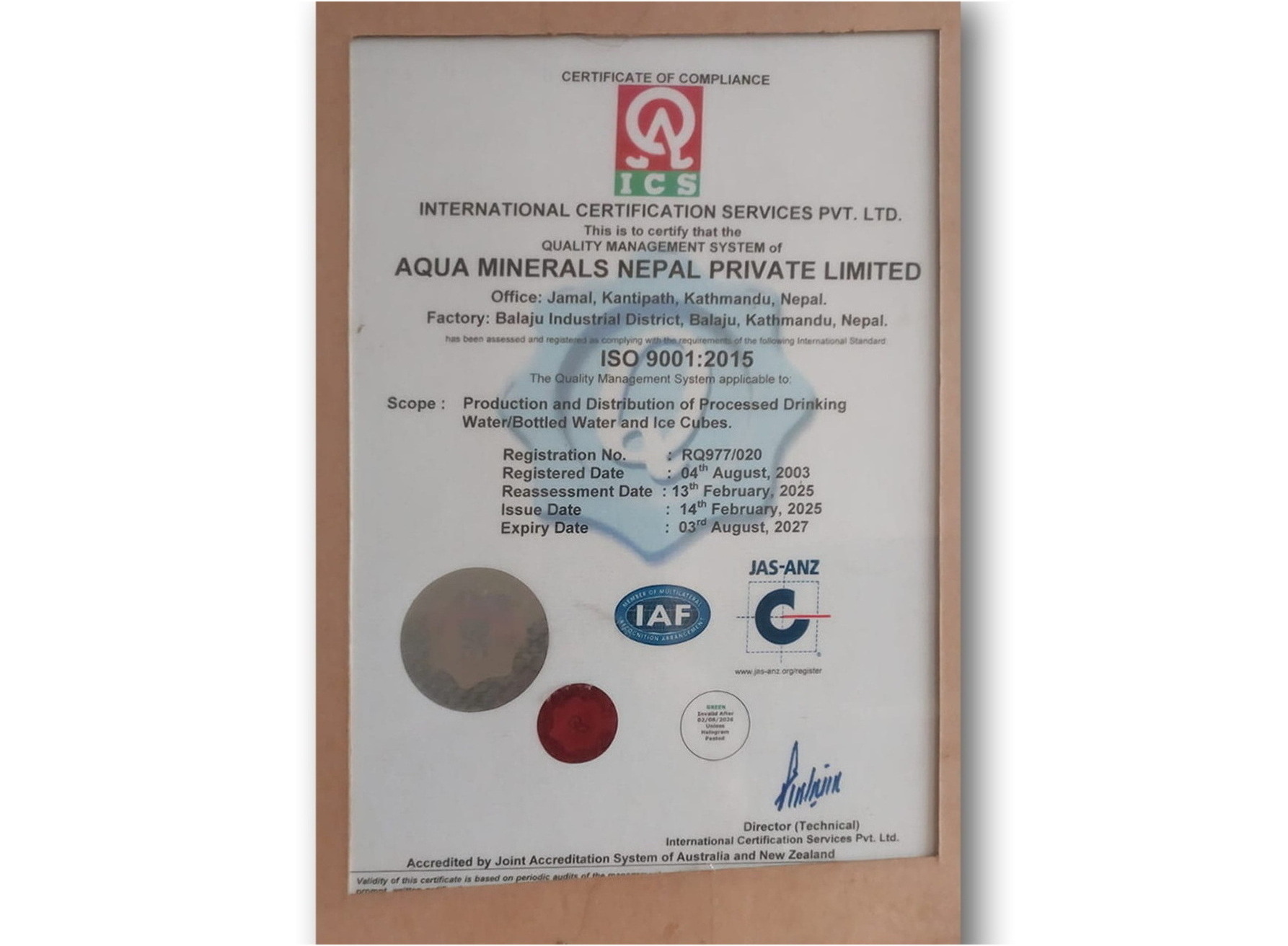 ISO 9001 Certificate