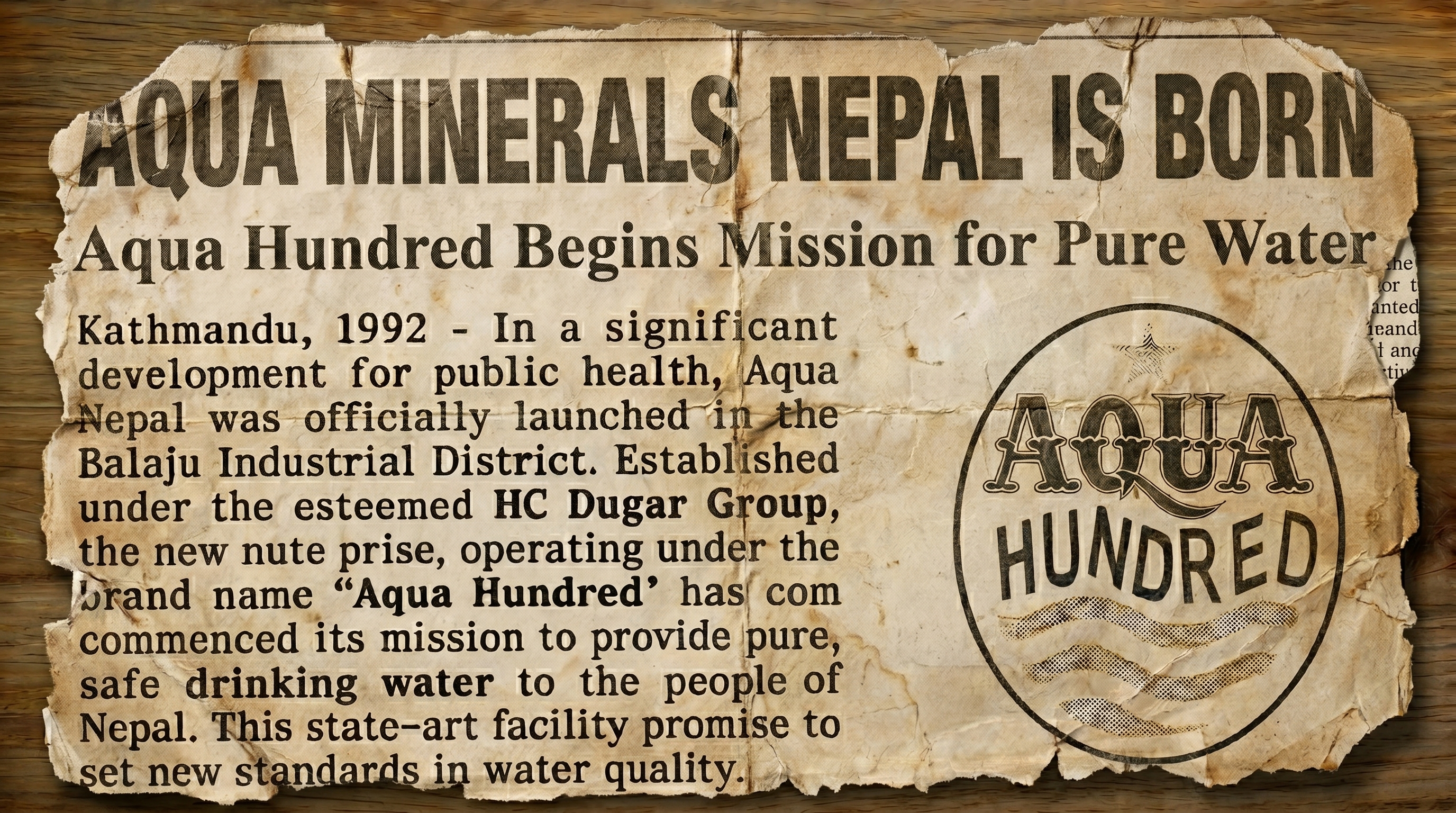 Aqua Hundred founding — Balaju Industrial District 1992